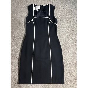 Hugo Buscati Collection Black Sheath Dress White Piping Square Neck Size 2